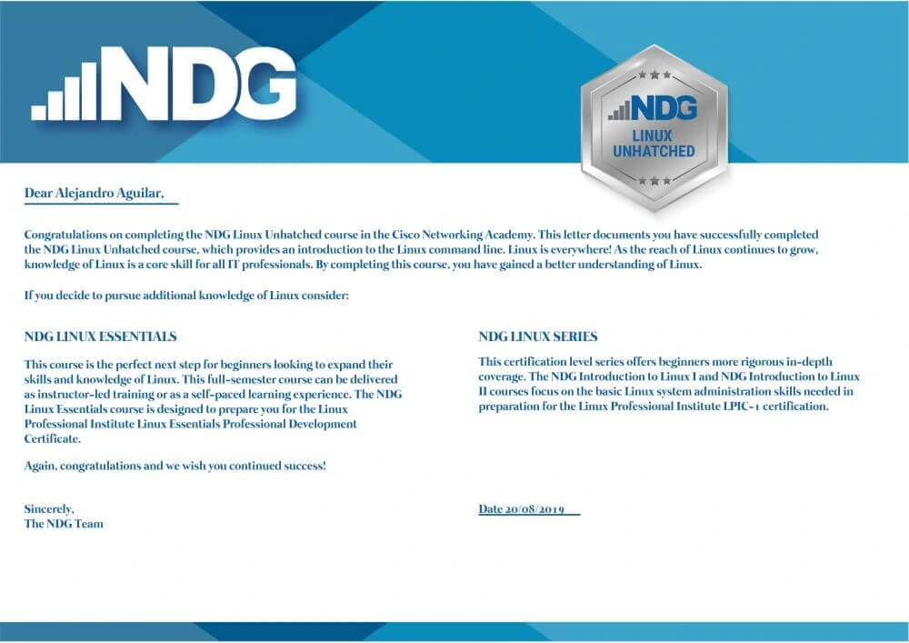 Certificado de NDG Linux Essentials