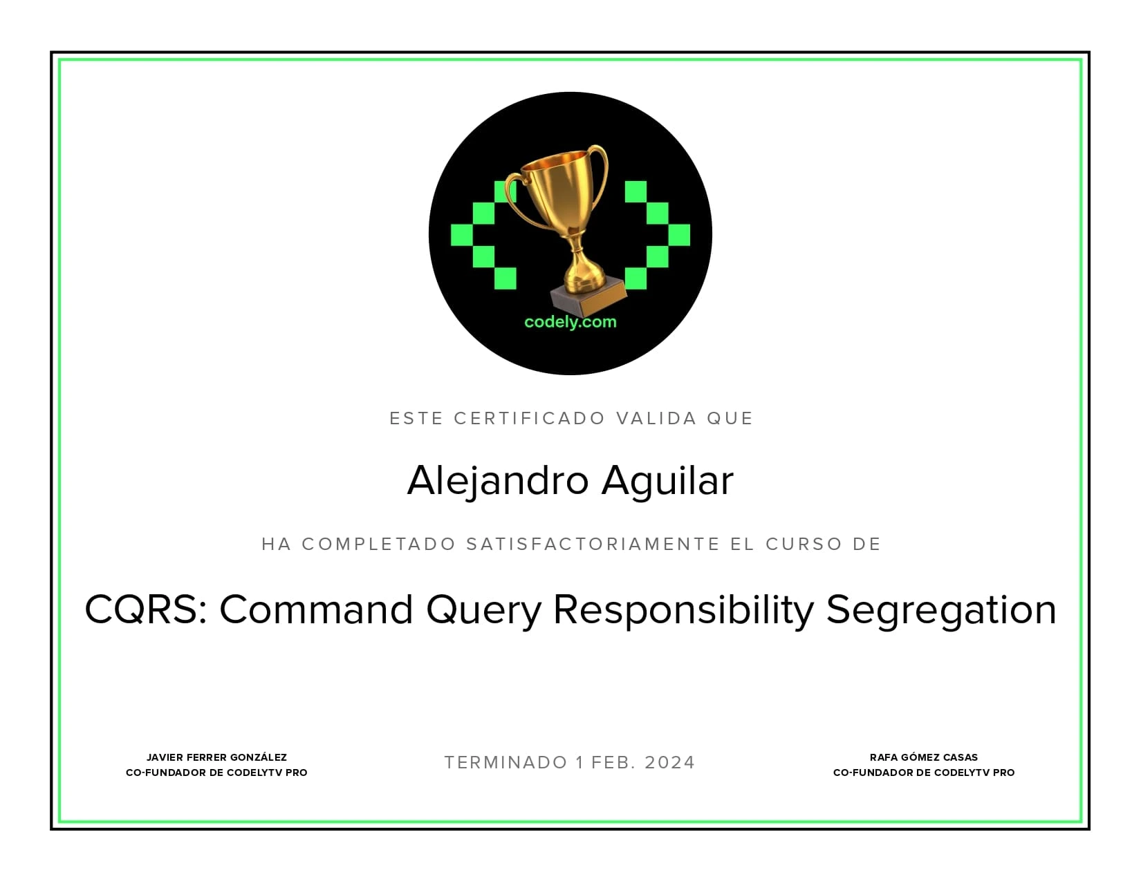 Certificado de CQRS: Command Query Responsibility Segregation