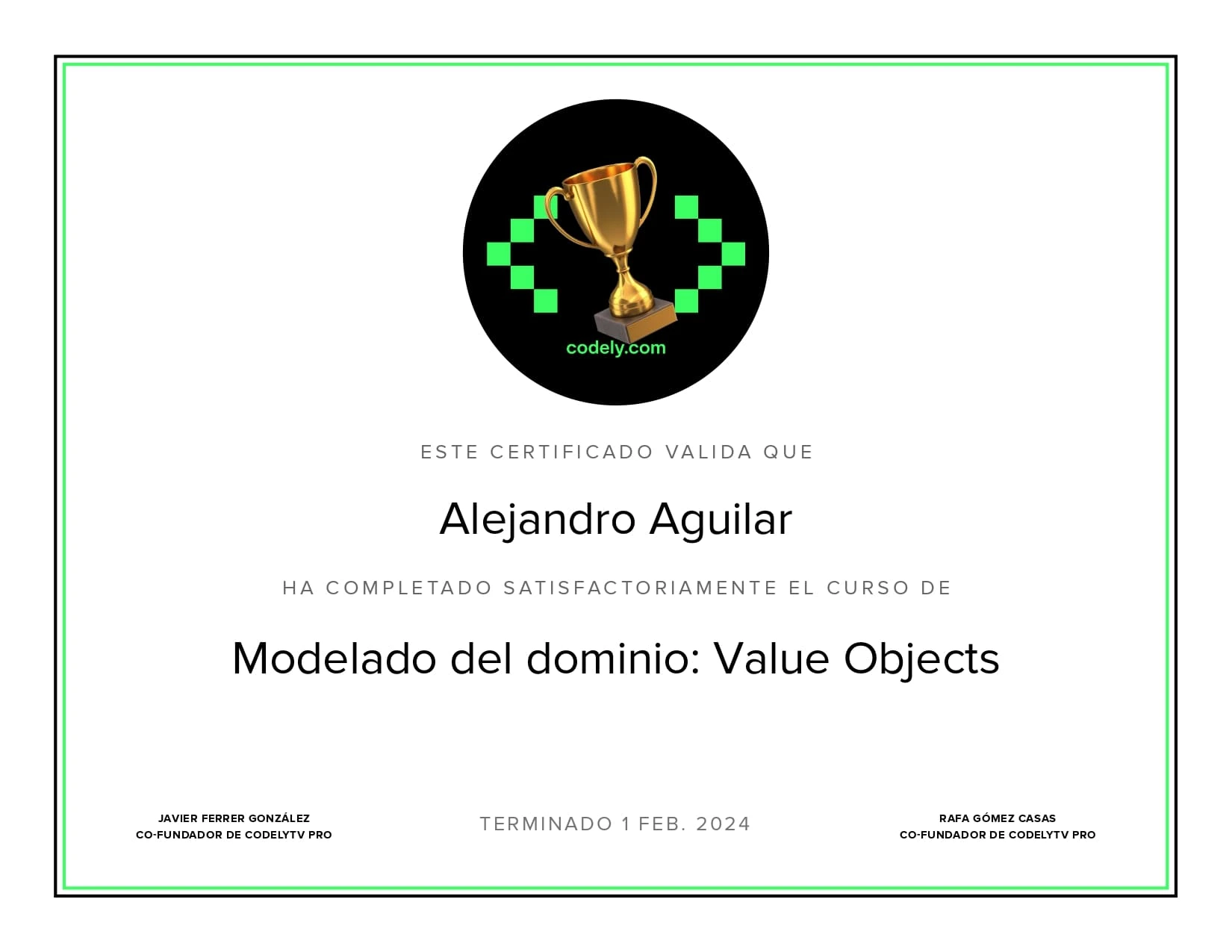 Certificado de Modelado del dominio: Value Objects