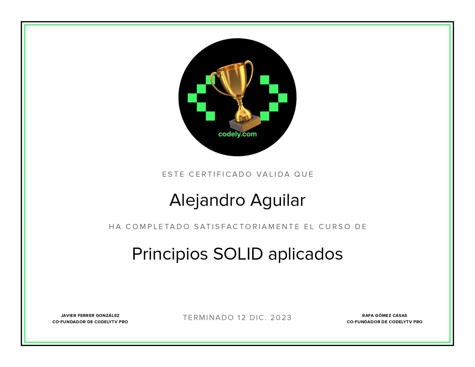 Certificado de Principios SOLID y Clean Code