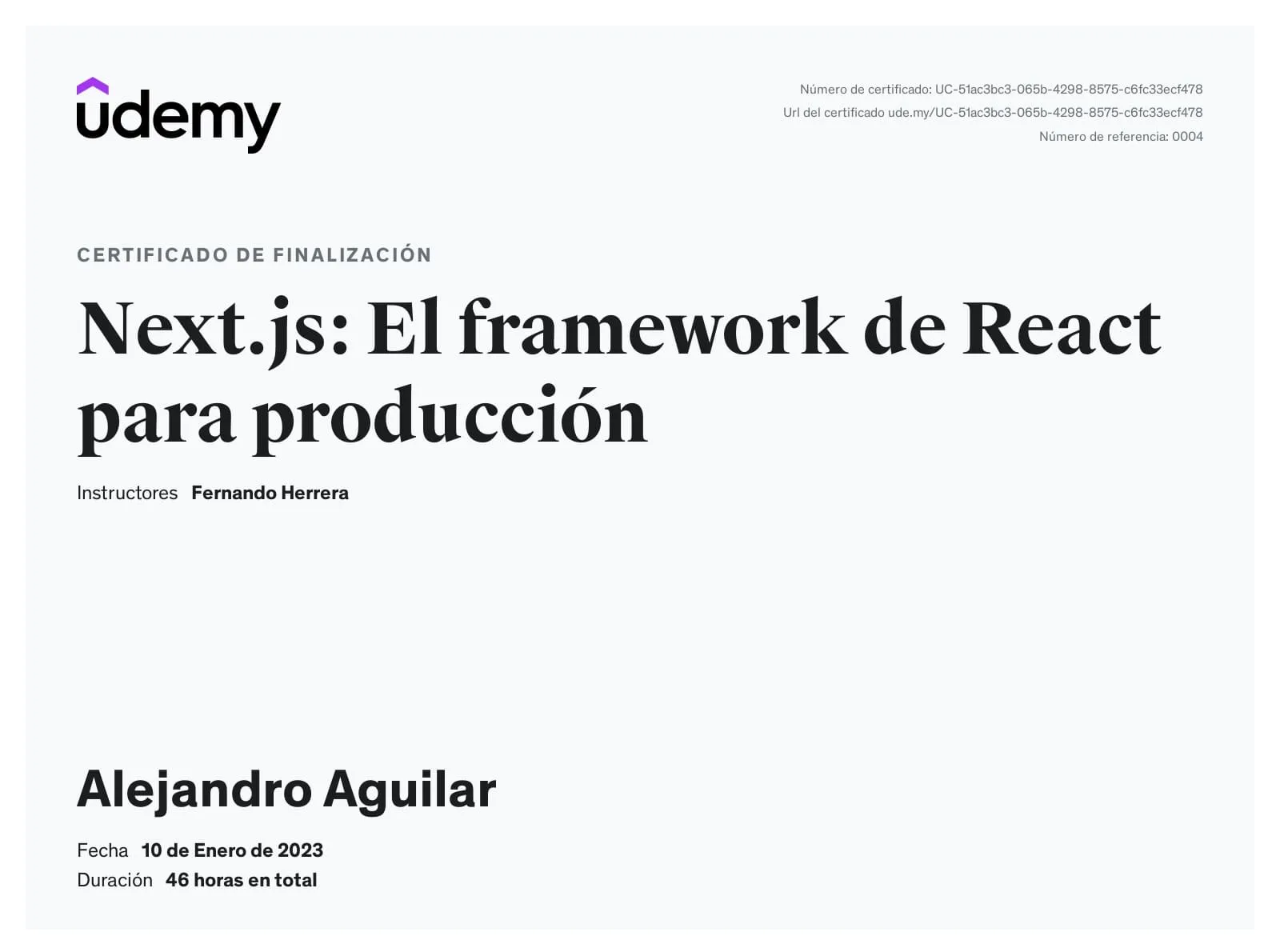 Certificado de Next.js: El framework de react para producción