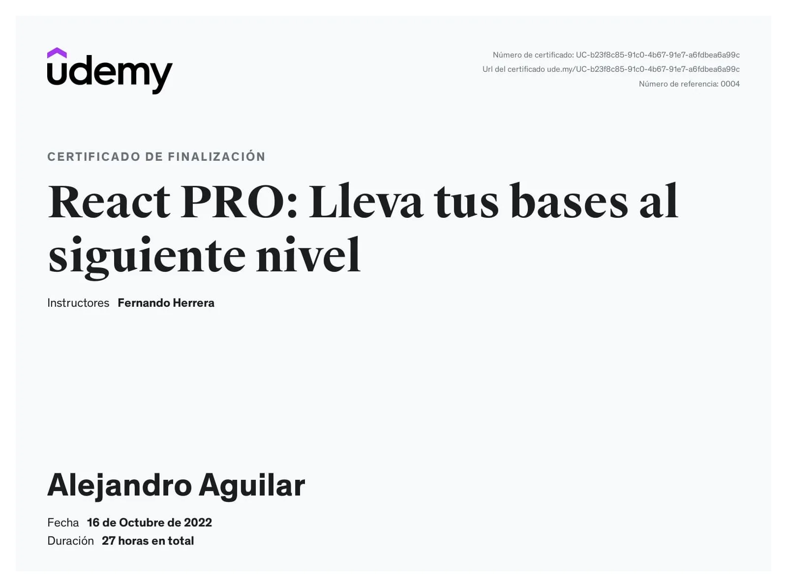 Certificado de React: PRO: lleva tus bases al siguiente nivel