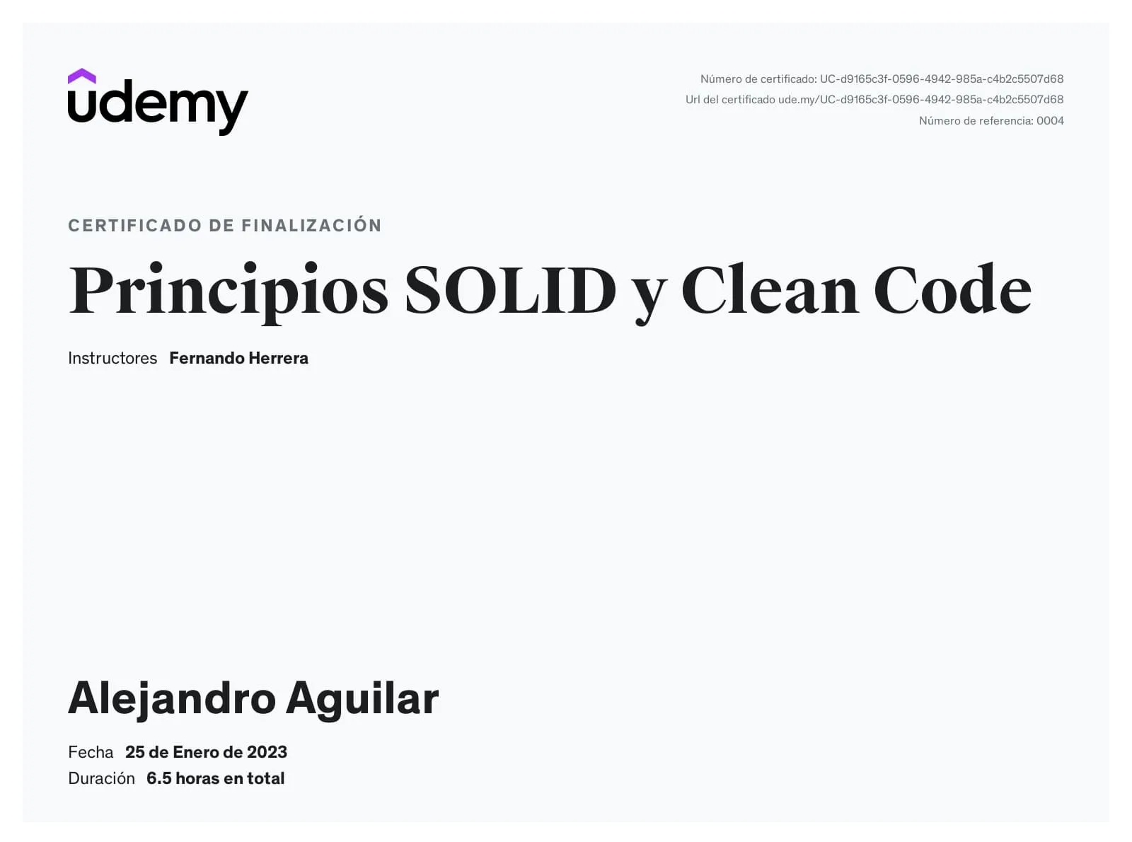 Certificado de Principios SOLID y Clean Code
